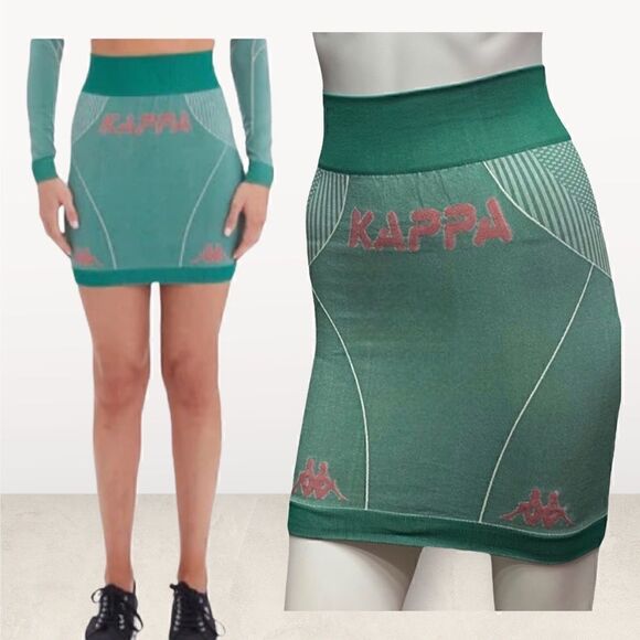 KAPPA Y2K Leszo Skin Fit  Green & Pink Pull On Logo Stretch Skirt - Picture 1 of 6